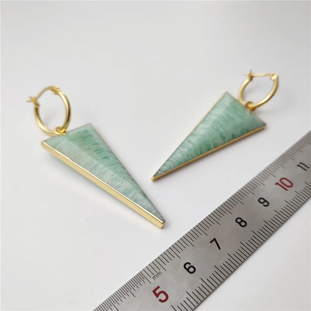 Natural Amazonite Gold Plated Triangular Earrings