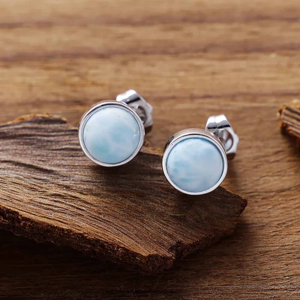Natural Larimar Minimalist Silver Earrings