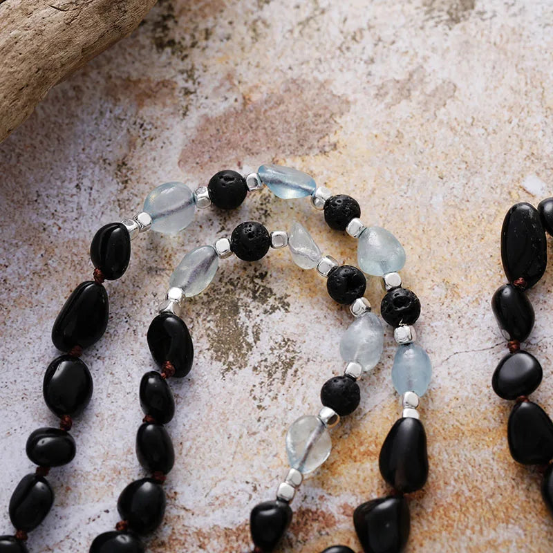 Natural Black Agate & Clear Quartz Tree of Life Necklace