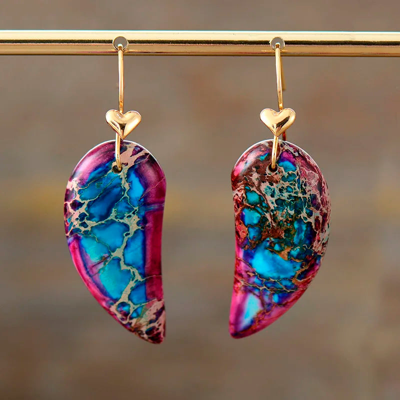 Natural Sea Sediment Jasper Half Hearts Earrings