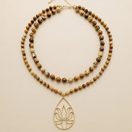 Natural Picture Jasper Multi Layered Lotus Necklace