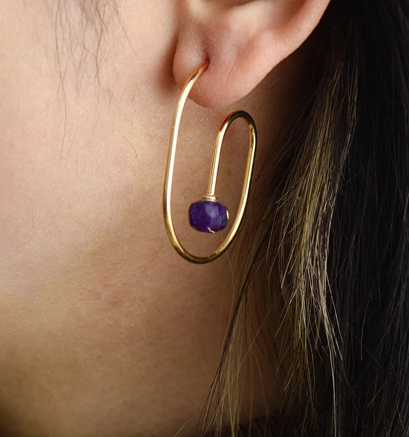 Natural Lapis Lazuli / Amethyst Gold Plated Hoop Earrings