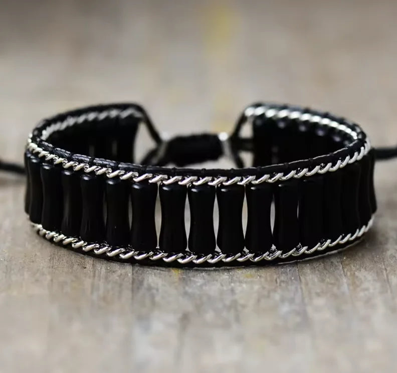 Natural Black Onyx Wrap Bracelet