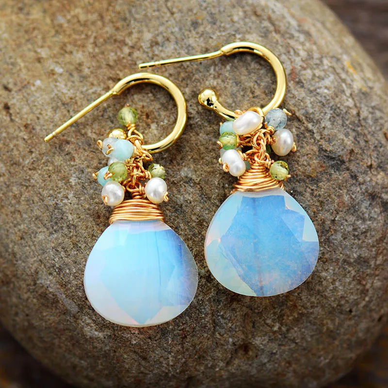 Natural Opal Waterdrop Boho Earrings