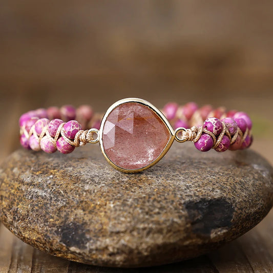 Natural Purple Jasper & Strawberry Quartz Macrame Wrap Bracelet