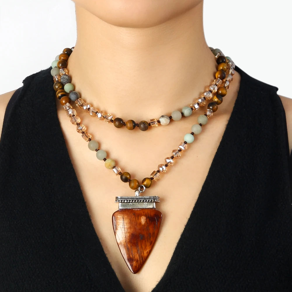 Natural Amazonite & Tiger’s Eye Arrowhead Pendant Necklace