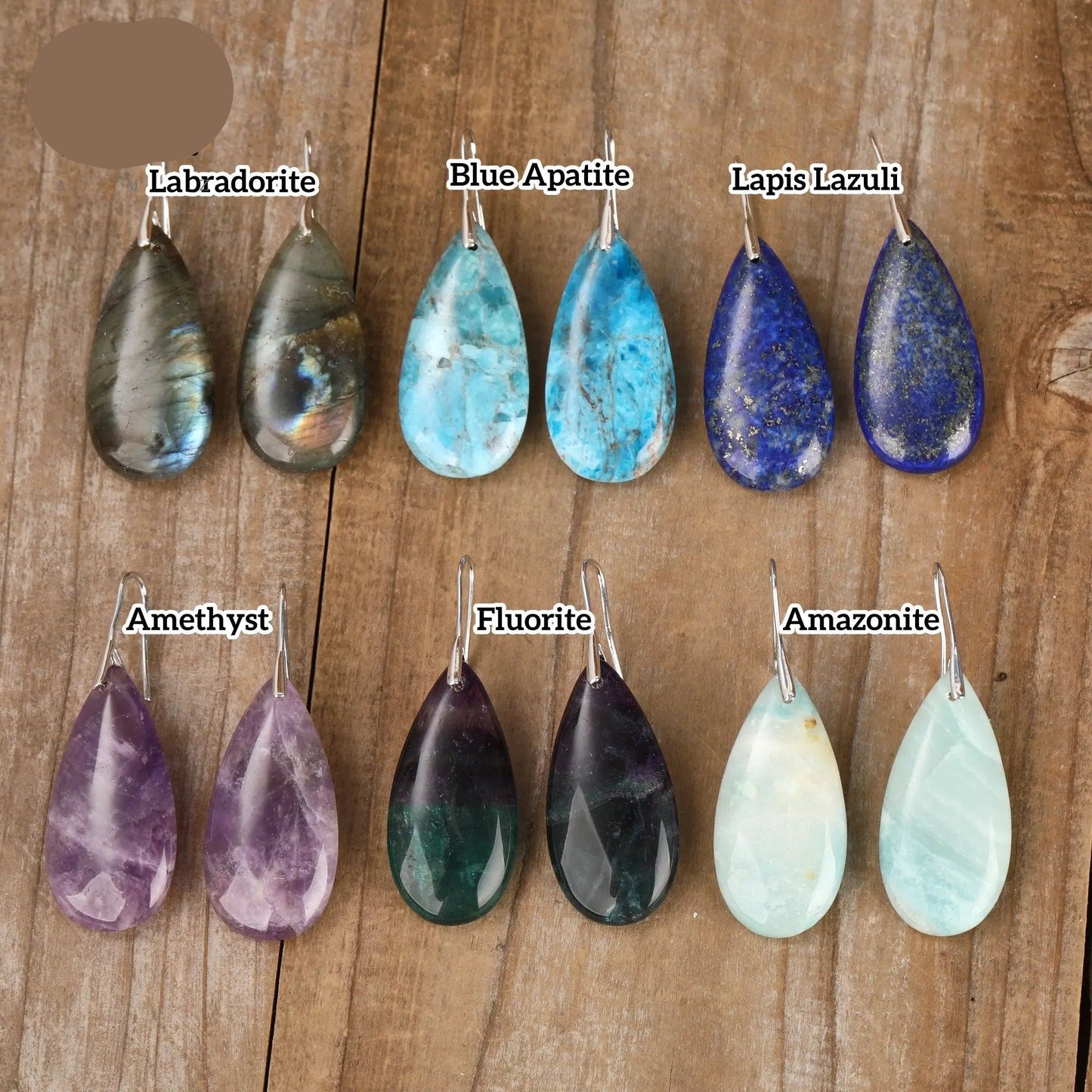 Natural Rainbow Fluorite Long Teardrop Earrings