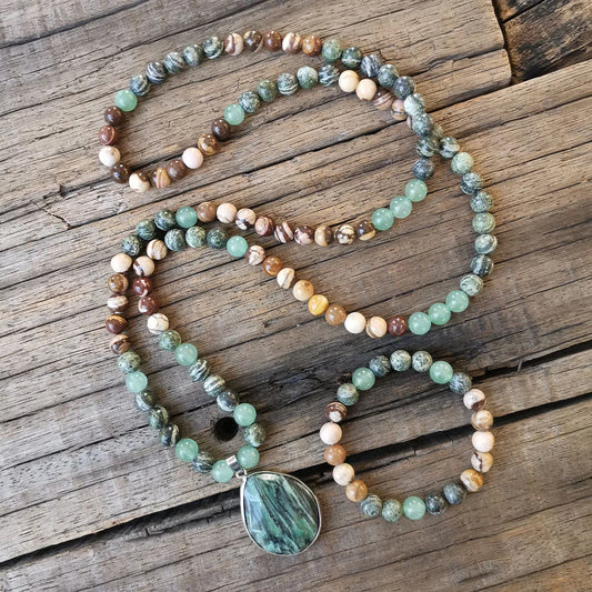 Natural Green Red Zebra Jasper & Aventurine Necklace Bracelet Set