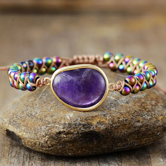 Natural Rainbow Hematite & Amethyst Wrap Bracelet