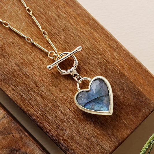 Natural Labradorite Heart Pendant Necklace