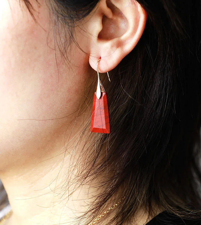 Natural Red Jasper Pyramidal Earrings
