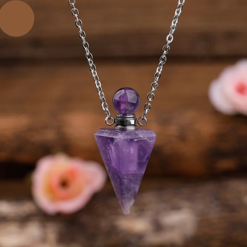 Natural Gemstone Pendulum Perfume Bottle Pendant Necklace