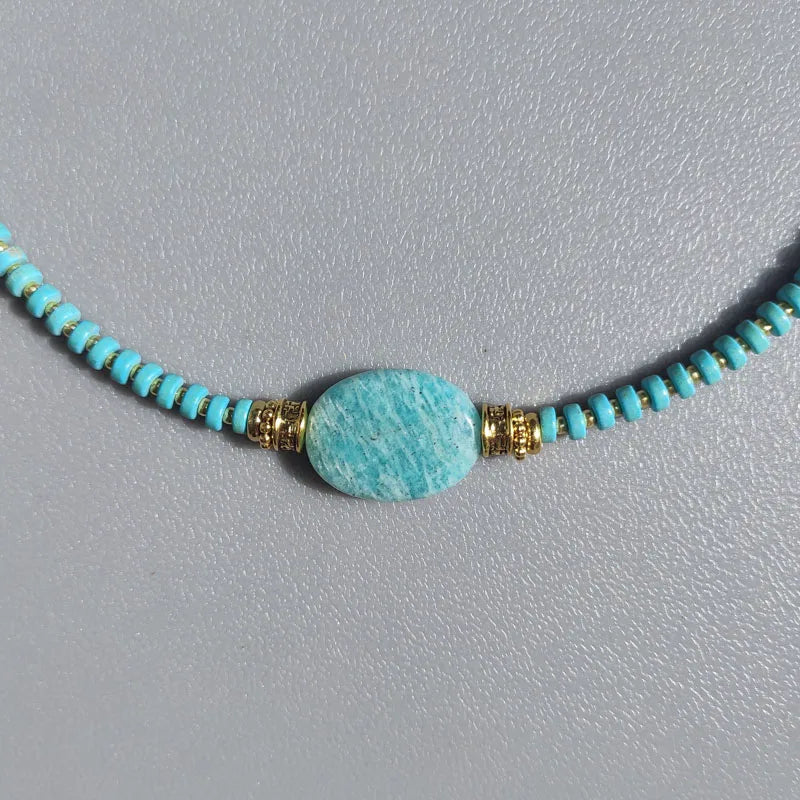 Natural Turquoise & Amazonite Boho Choker Necklace
