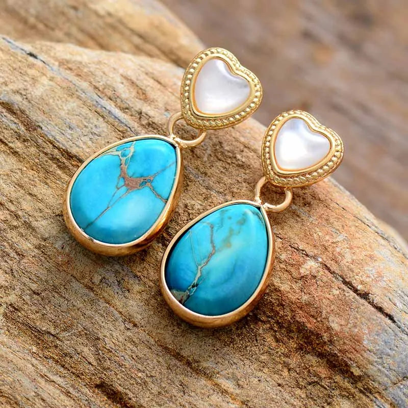 Natural Turquoise & Shell Heart Earrings