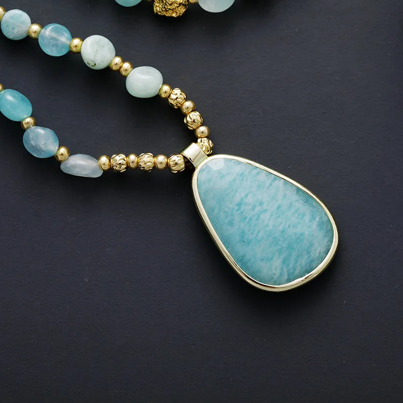 Natural Amazonite Boho Chic Necklace