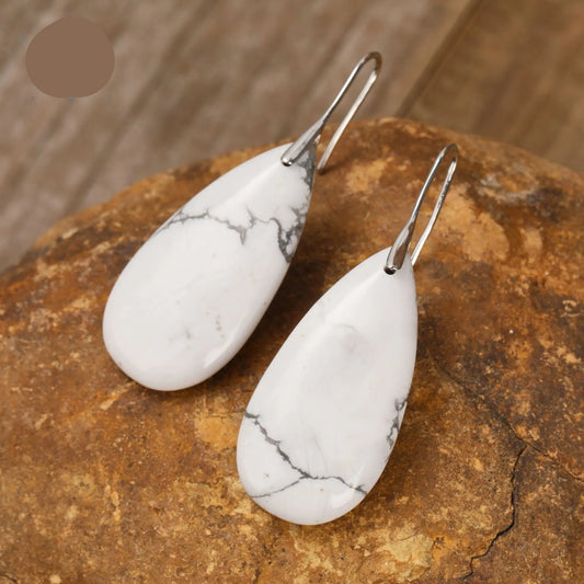 Natural Howlite Long Teardrop Earrings