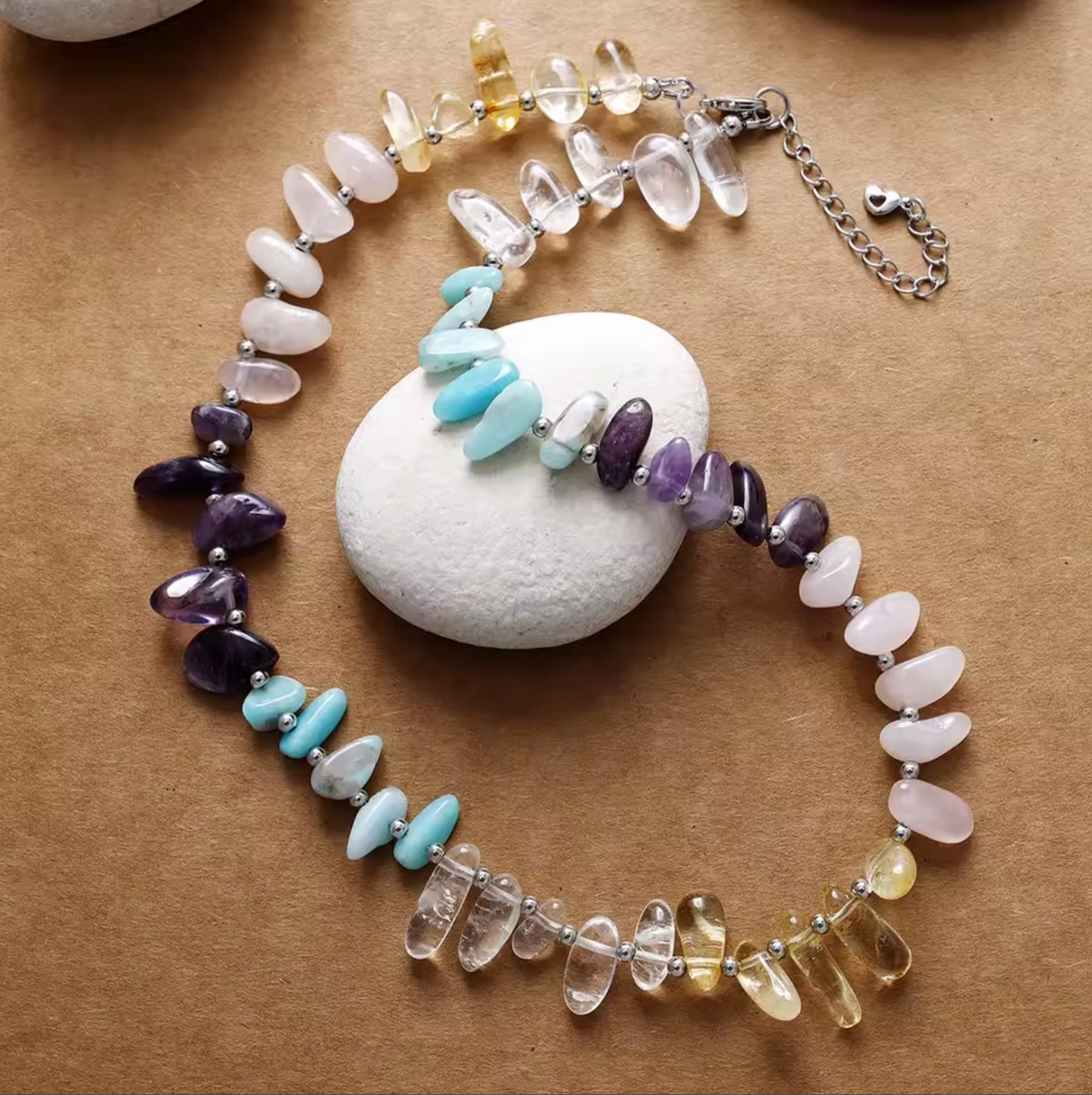 Natural Mixed Stones Bold Beads Choker Necklace