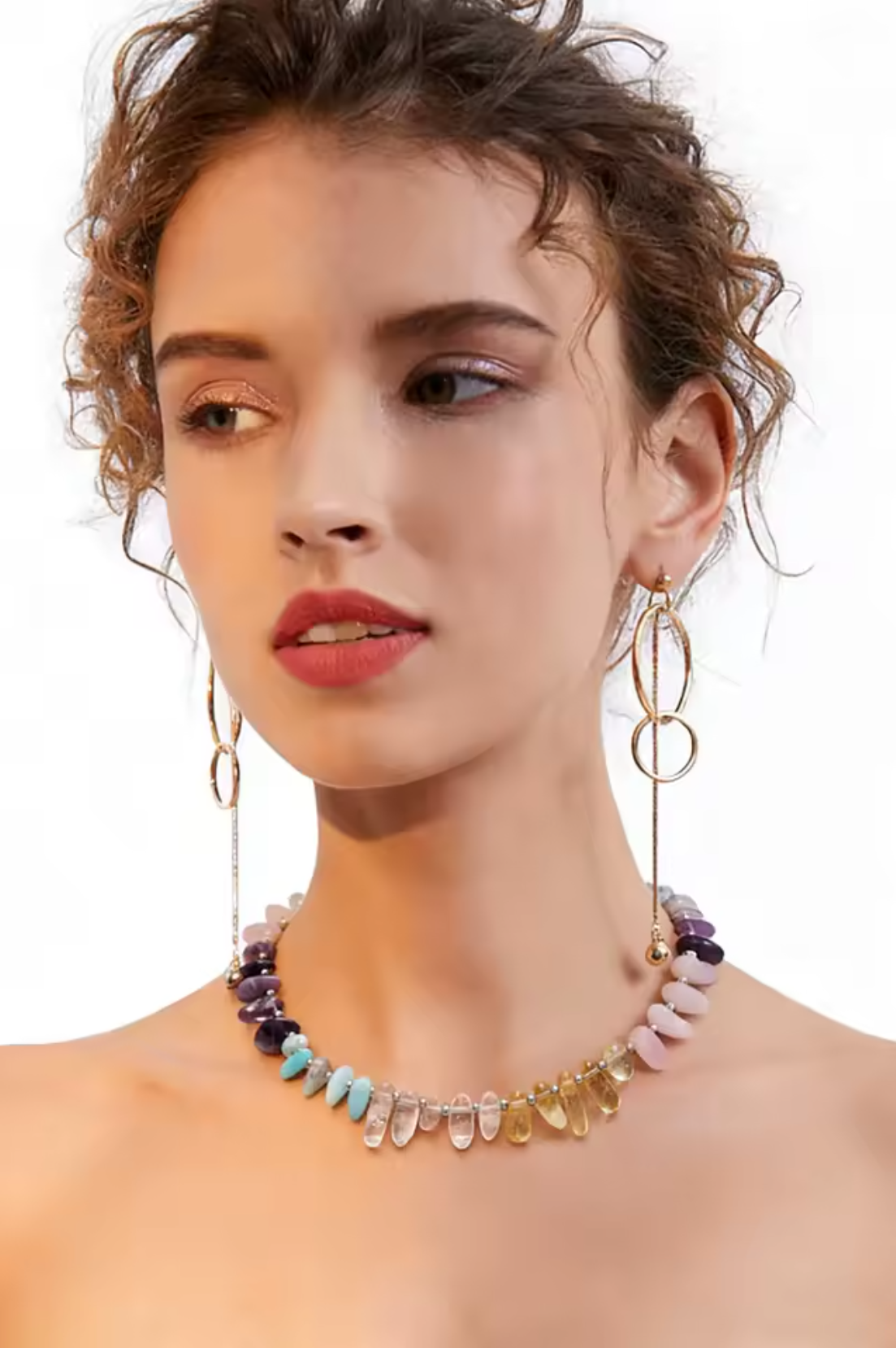 Natural Mixed Stones Bold Beads Choker Necklace