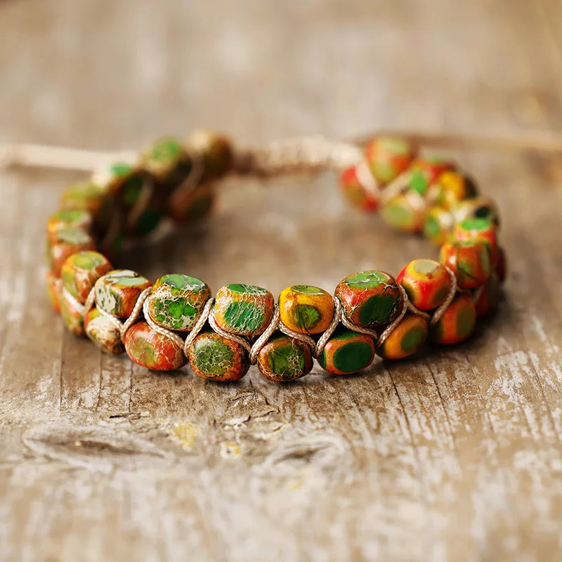 Natural Jasper Bold Beads Macrame Wrap Bracelet