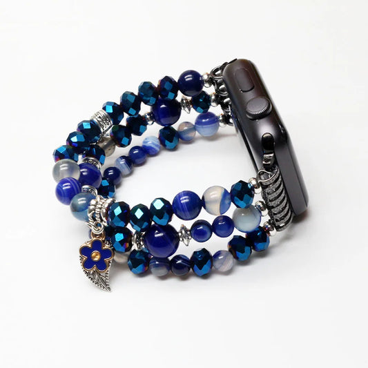 Natural Blue Agate Beaded Smartwatch Band