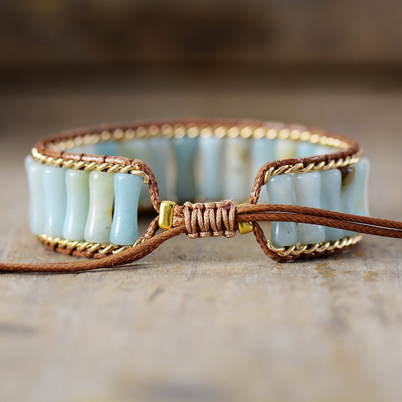 Natural Amazonite Vegan Wrap Bracelet