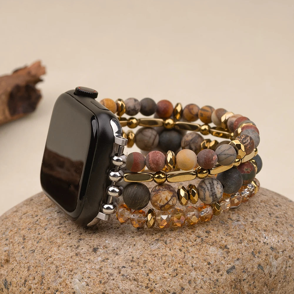 Natural Matte Picasso Jasper Beaded Smartwatch Band