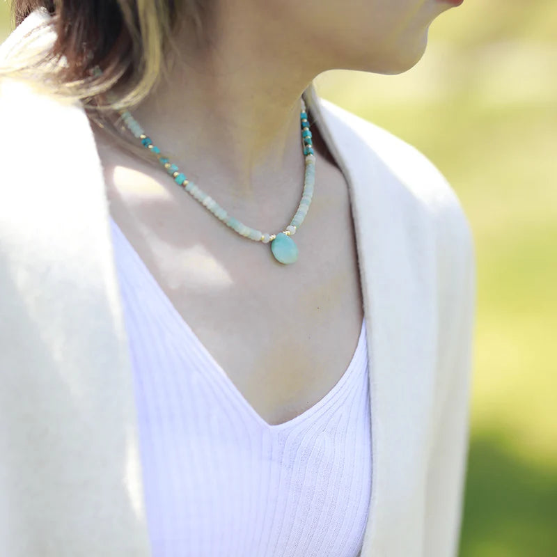 Natural Amazonite & Jasper Minimalist Choker Necklace