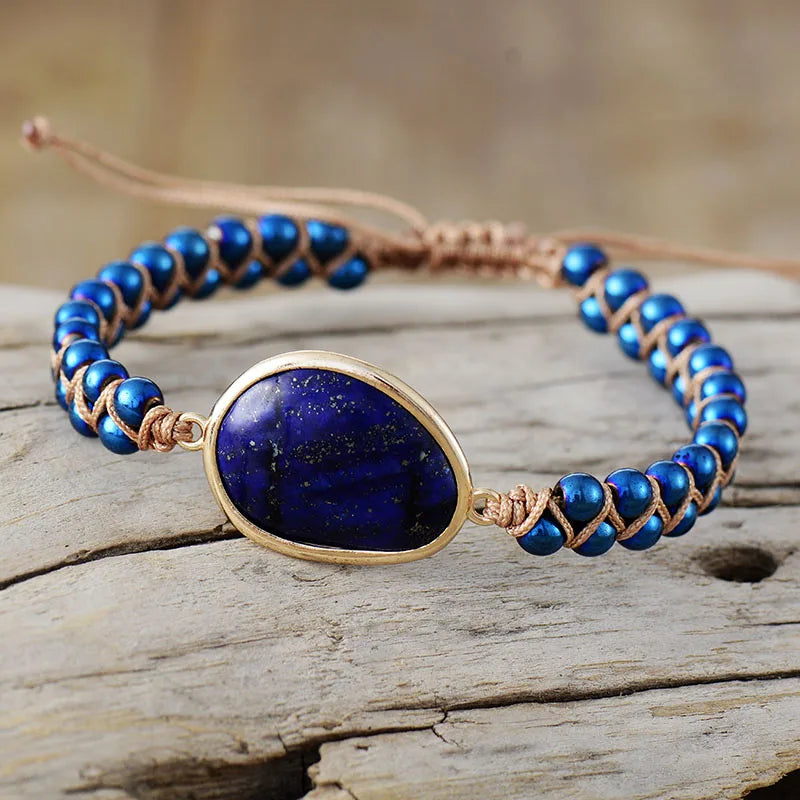 Natural Lapis Lazuli and Blue Hematite Wrap Bracelet