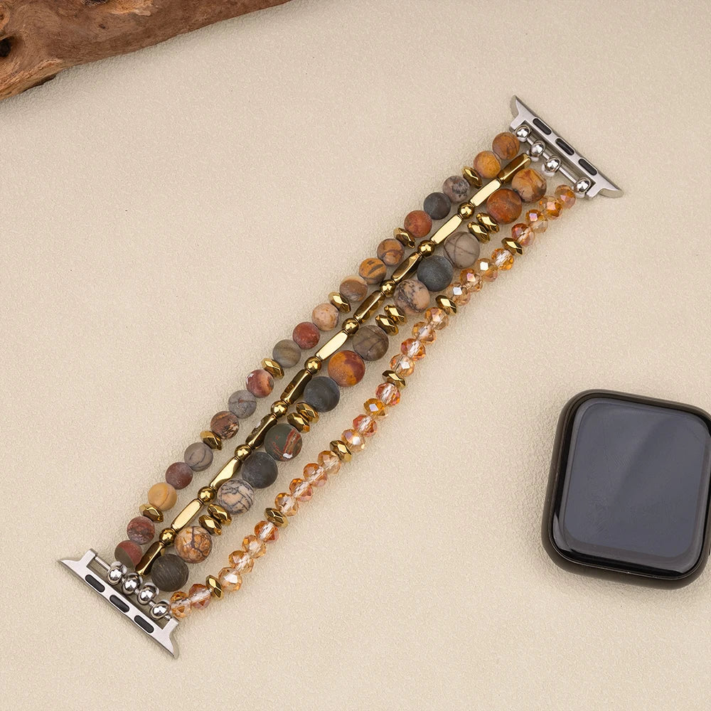 Natural Matte Picasso Jasper Beaded Smartwatch Band