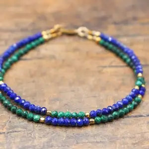 Natural Malachite & Lapis Lazuli Gold Plated Bracelet