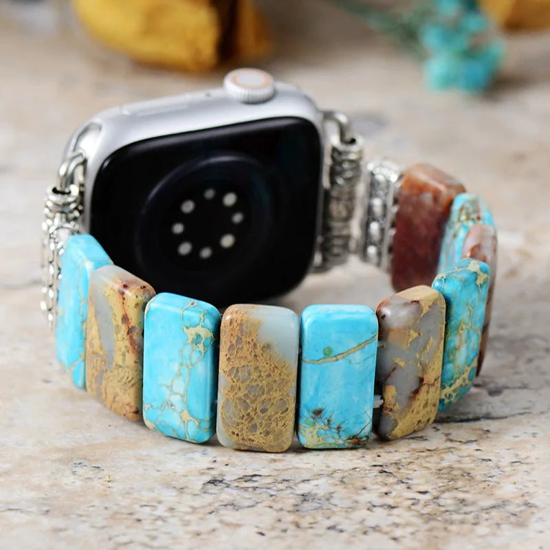 Natural Turquoise & Imperial Jaspers Apple Watch Band
