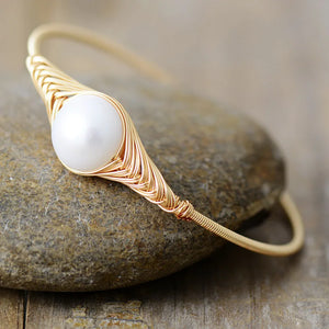 Natural Freshwater Pearl Gold Plated Wire Cuff Bracelet