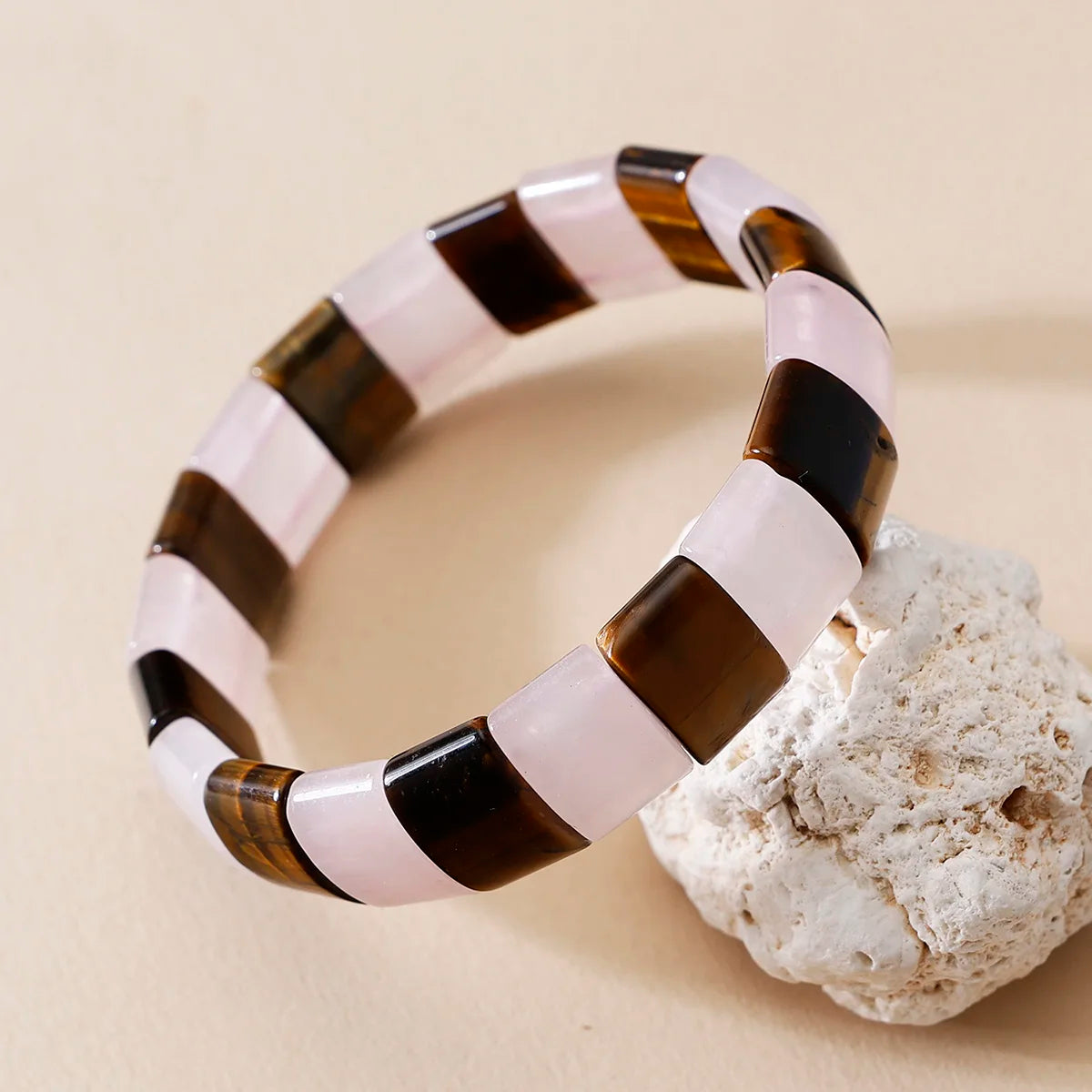 Natural Rose Quartz & Tiger Eye Stretch Bracelet