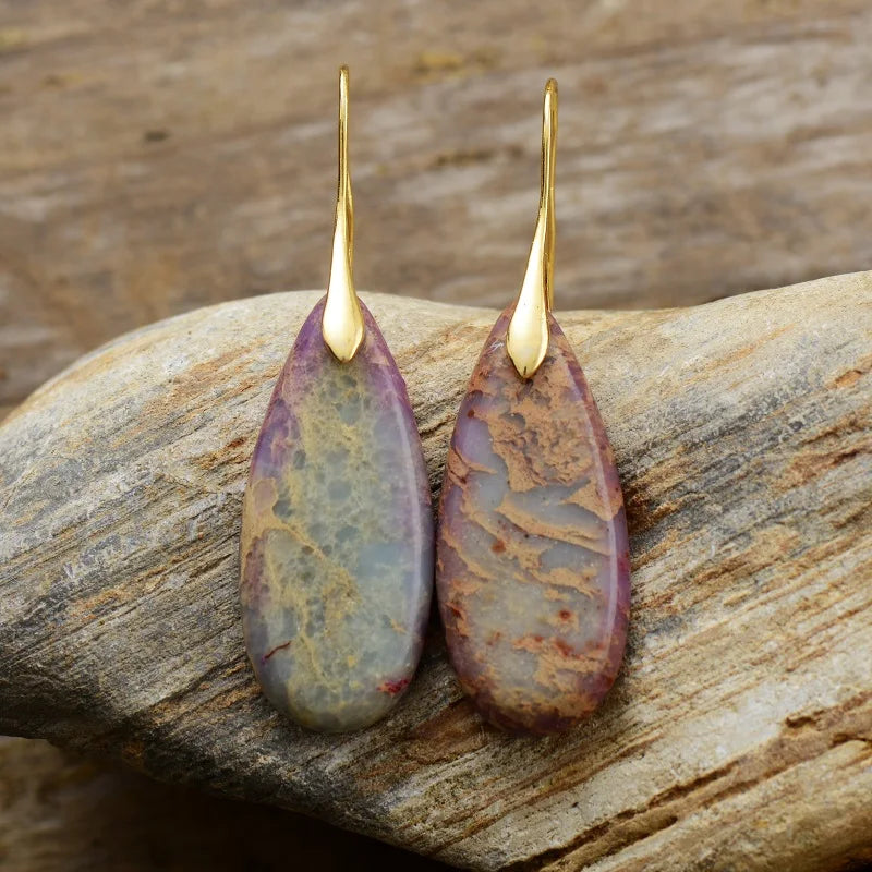 Natural Imperial Jasper Gold Plated Earrings