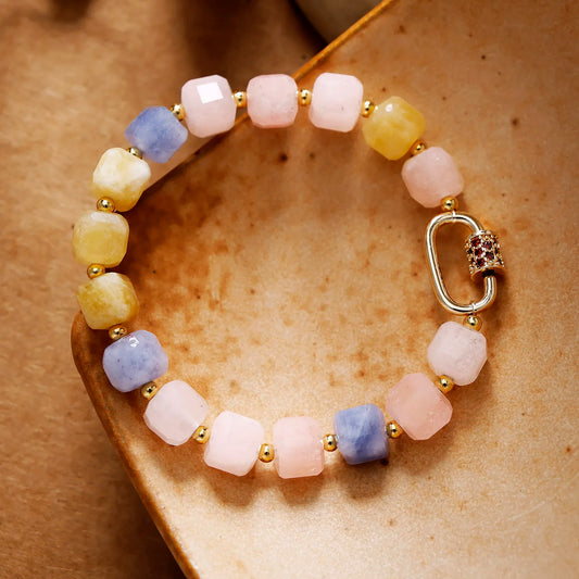 Natural Sodalite, Citrine & Rose Quartz Bold Beads Bracelet