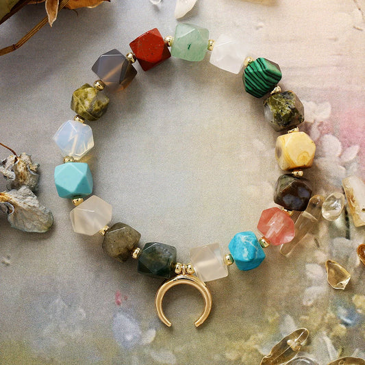 Multi-Gemstone Chakra Bracelet with Crescent Moon Charm