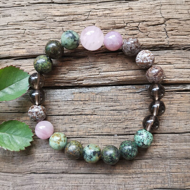 Natural African Turquoise, Smokey Quartz, Pietersite & Rose Quartz 108 Beads Mala Necklace / Bracelet