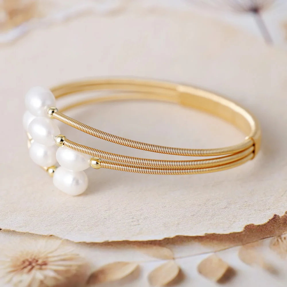 Natural Freshwater Pearl Multi Layer Cuff Bracelets