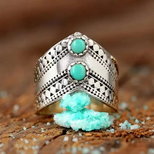 Natural Amazonite Silver Geometrical Cuff Ring