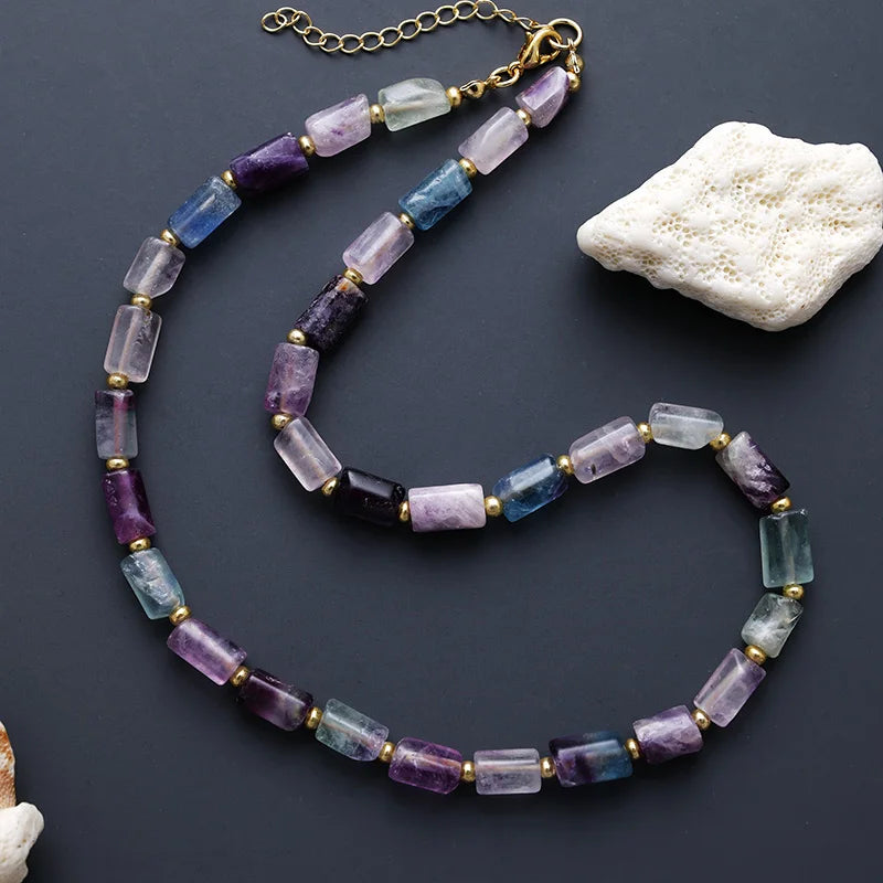 Natural Rainbow Fluorite Choker Necklace