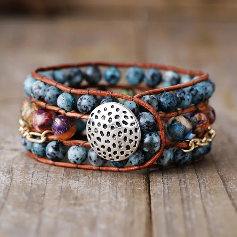 Natural Blue Kiwi Jasper Wrap Bracelet