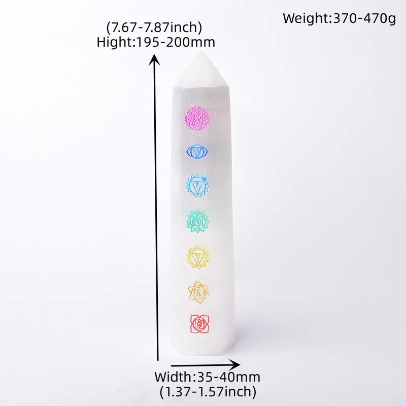 Natural Pointed Selenite Seven Chakras Tower