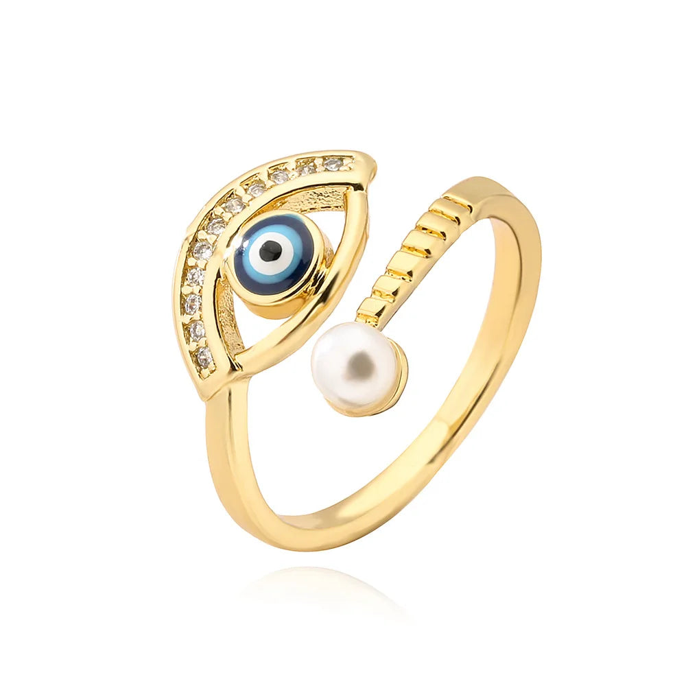 Gold Plated Blue Evil Eye Open Ring