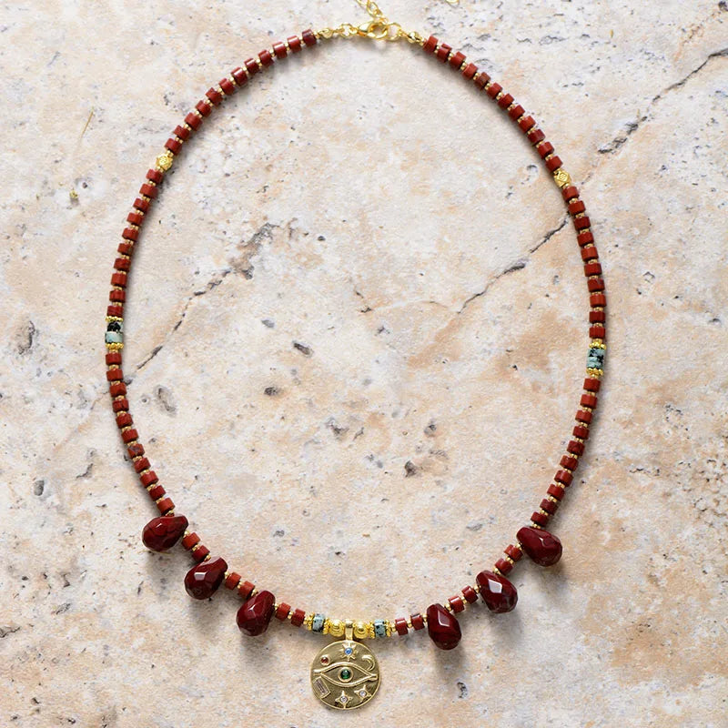 Natural Red Jasper Evil Eye Protection Choker Necklace