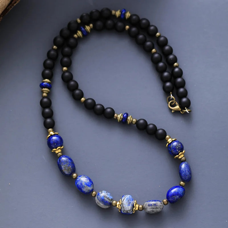 Natural Lava Stone & Tiger's Eye Beaded Choker Necklace