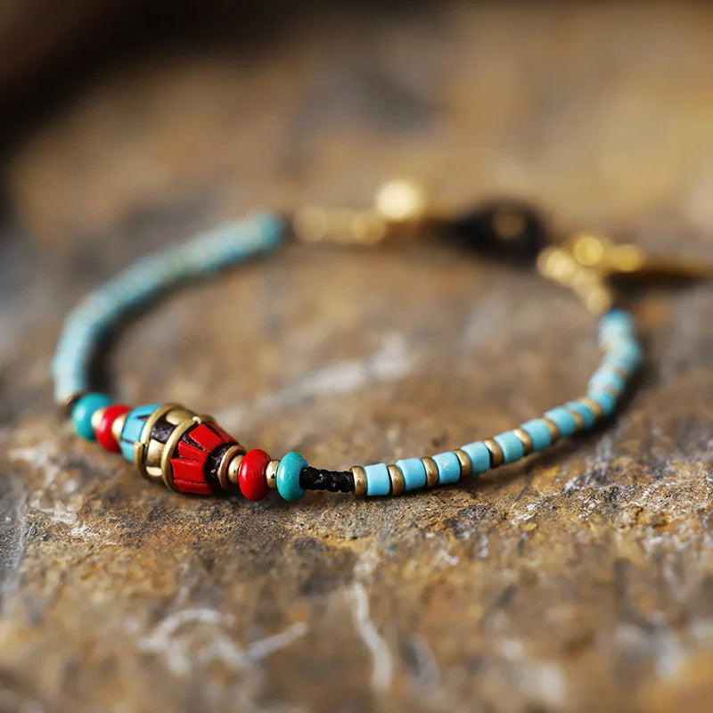 Natural Turquoise Macrame Nepalese Art Bracelet