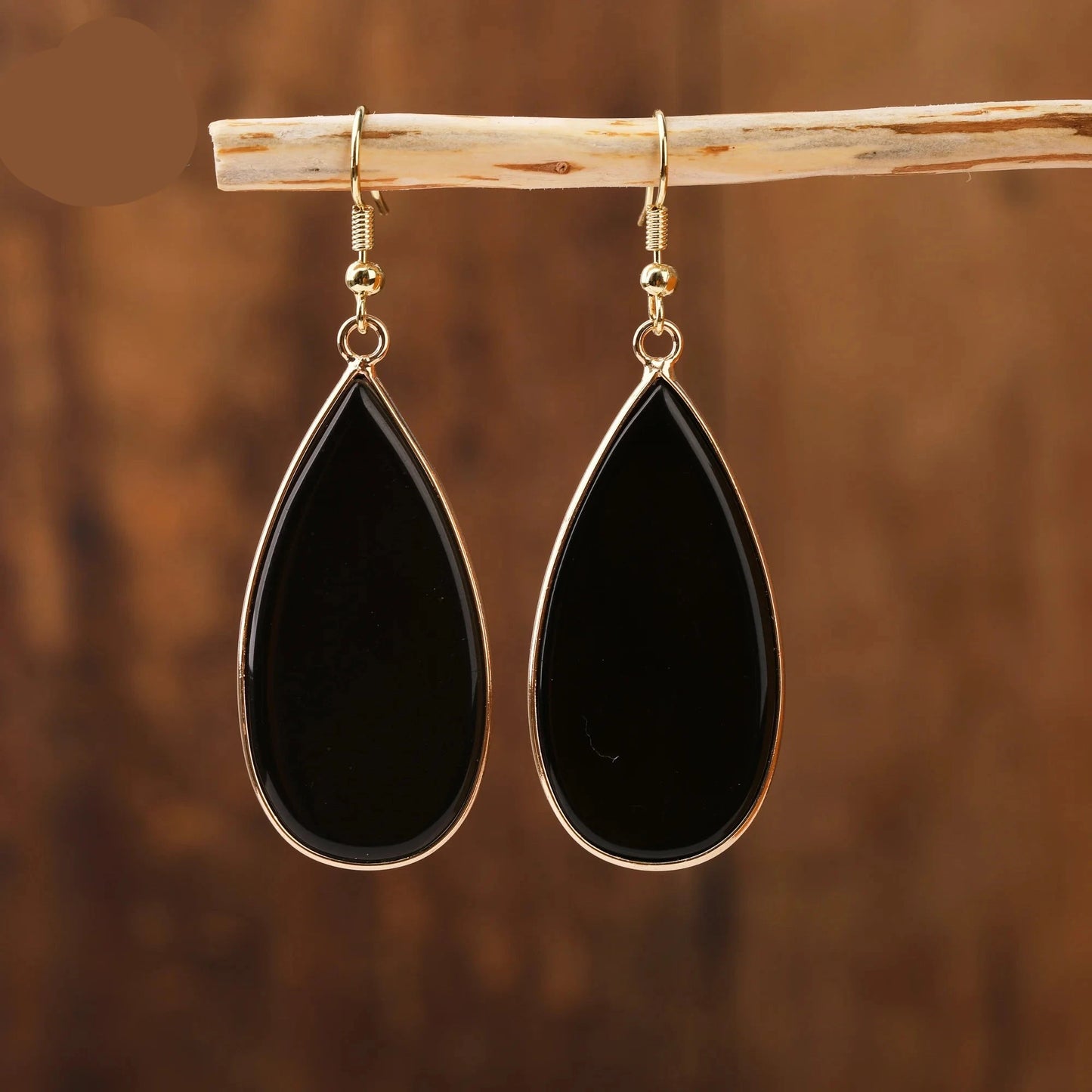 Natural Black Agate Teardrop Earrings