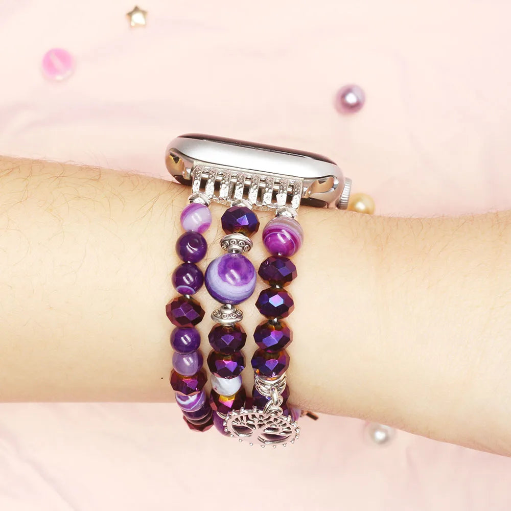 Natural Purple Agate Beaded Smartwatch Band