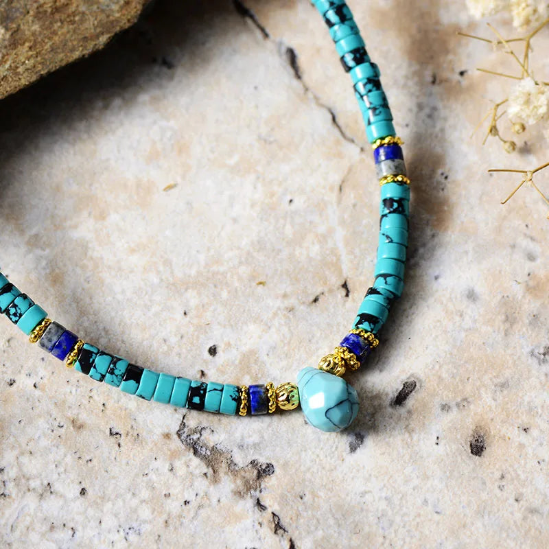 Natural Lapis Lazuli, Jasper & Turquoise Ethnic Choker Necklace