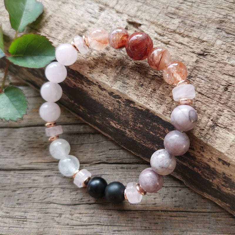 Natural Fire Quartz, Onyx, Jasper, White & Rose Quartz 108 Beads Mala Necklace / Bracelet